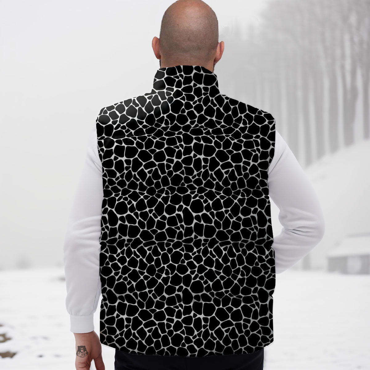 Giraffe Black Tropical Print Pattern Down Vest-grizzshop