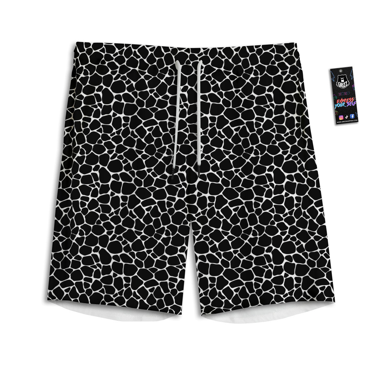 Giraffe Black Tropical Print Pattern Men's Athletic Shorts-grizzshop