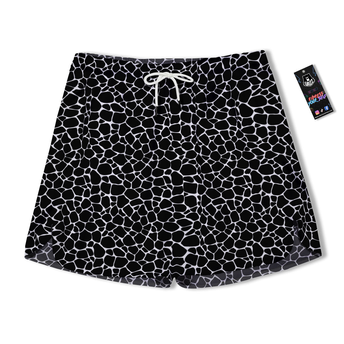 Giraffe Black Tropical Print Pattern Men's Running Shorts-grizzshop