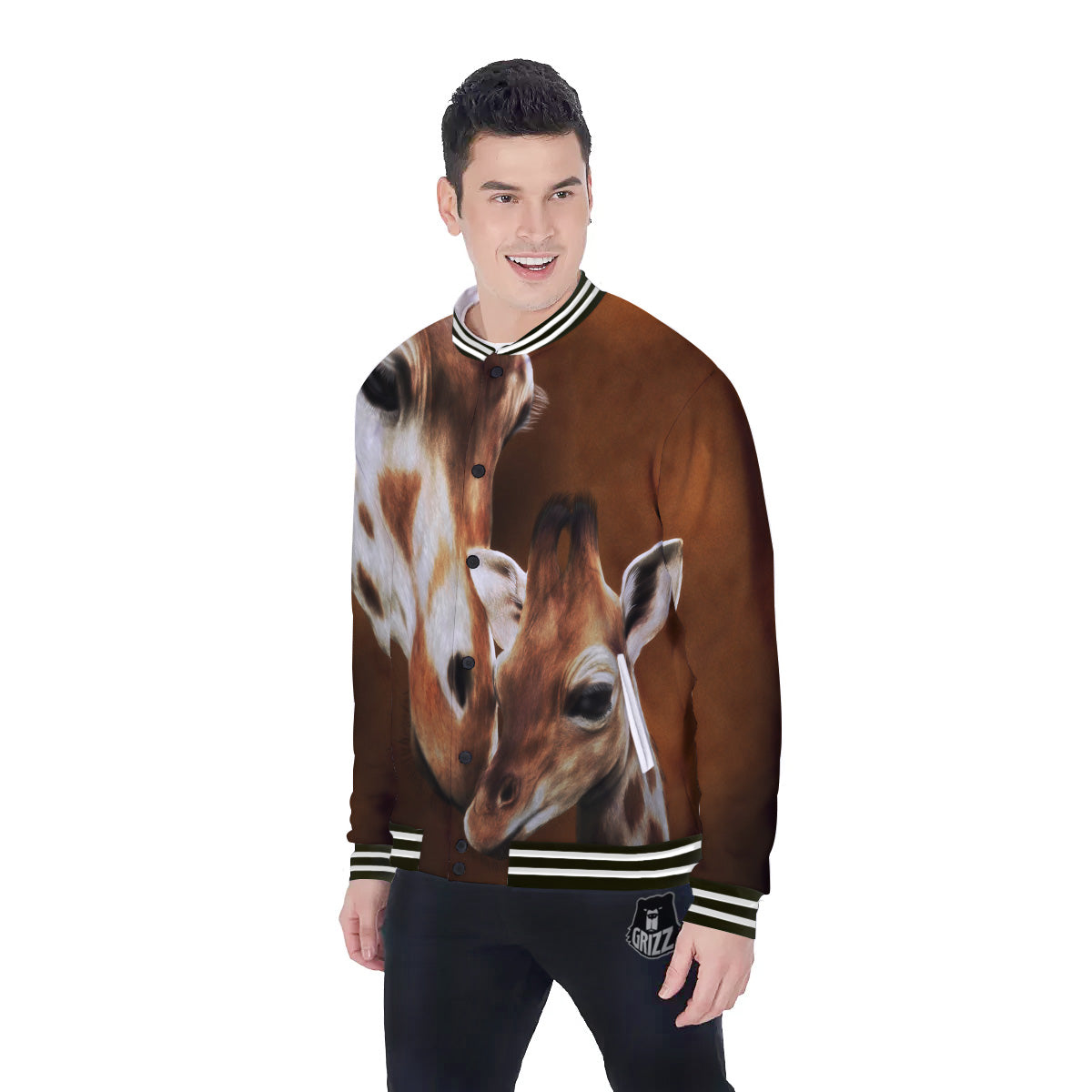 Giraffe Brown Print Baseball Jacket-grizzshop