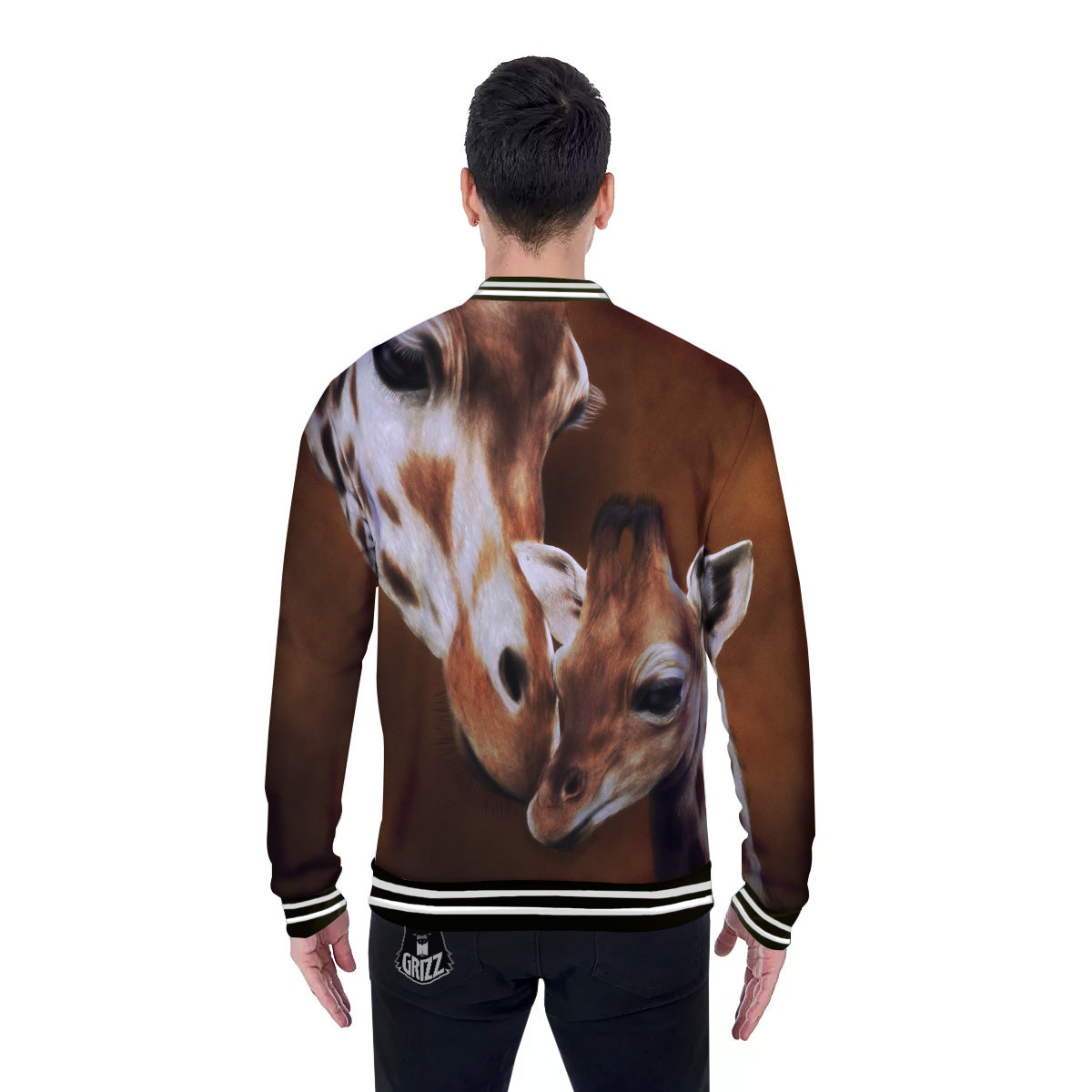 Giraffe Brown Print Baseball Jacket-grizzshop
