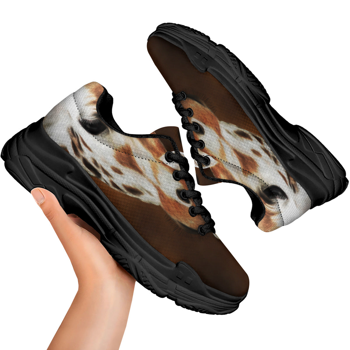 Giraffe Brown Print Black Chunky Shoes-grizzshop
