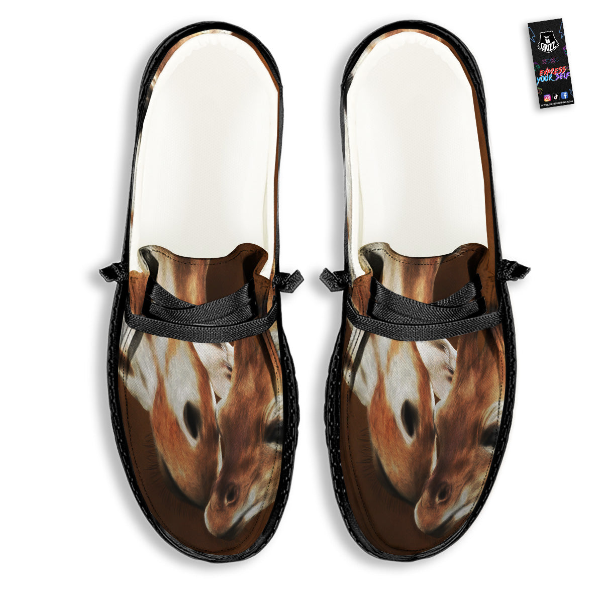 Giraffe Brown Print Black Loafers-grizzshop