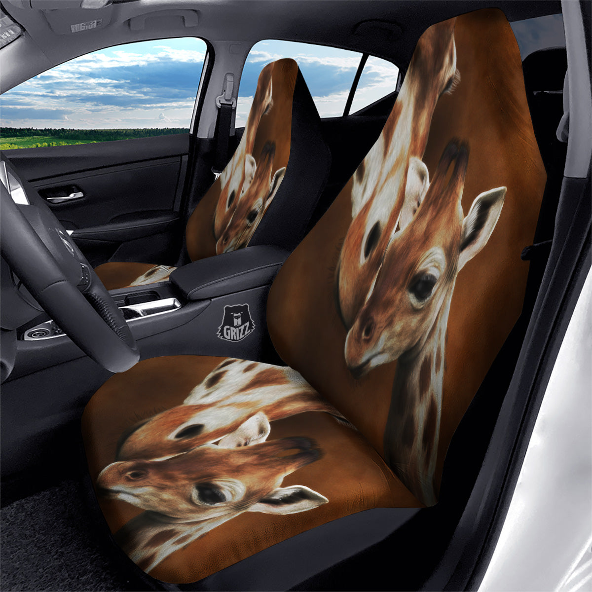 Giraffe Brown Print Car Seat Covers-grizzshop