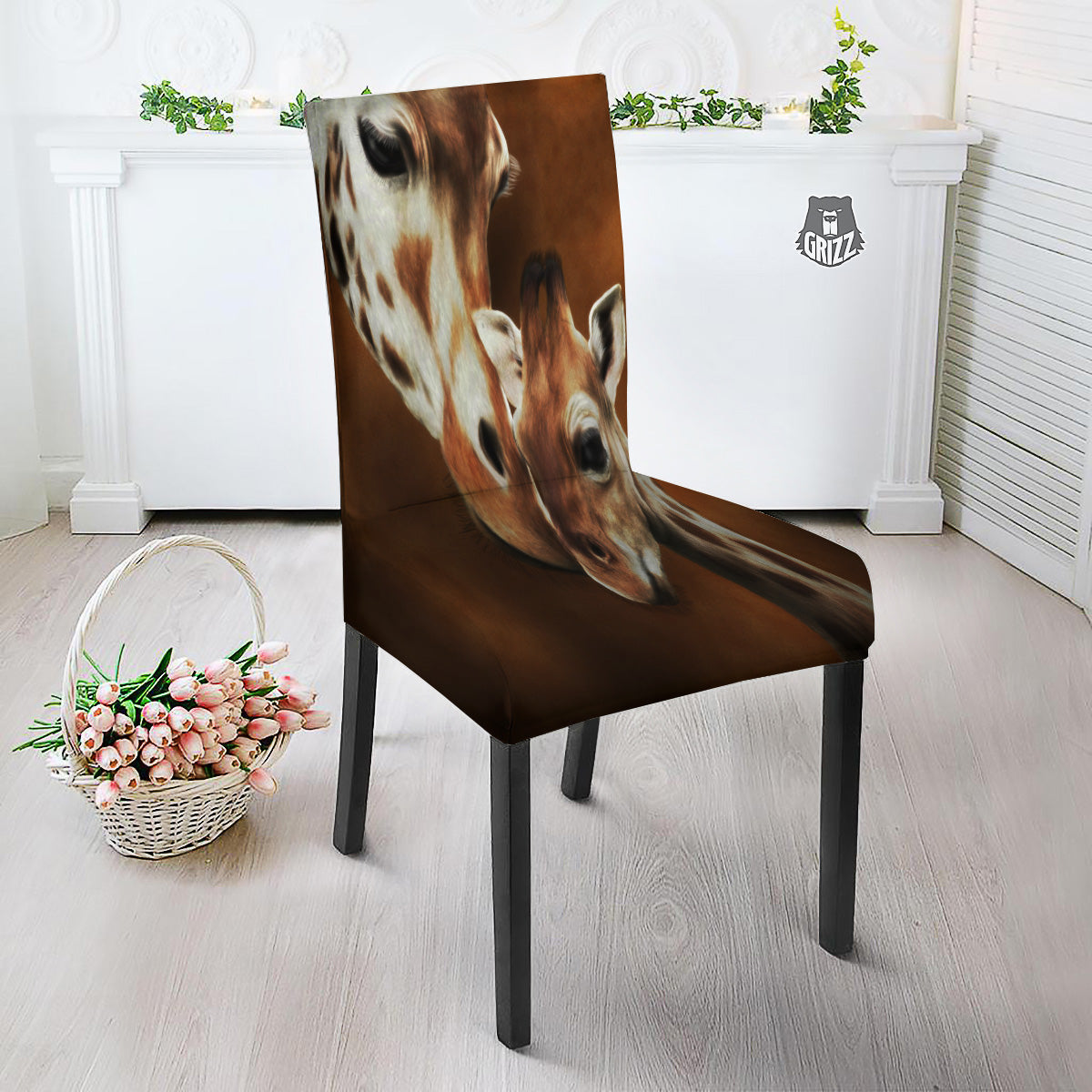 Giraffe Brown Print Dining Chair Slipcover-grizzshop