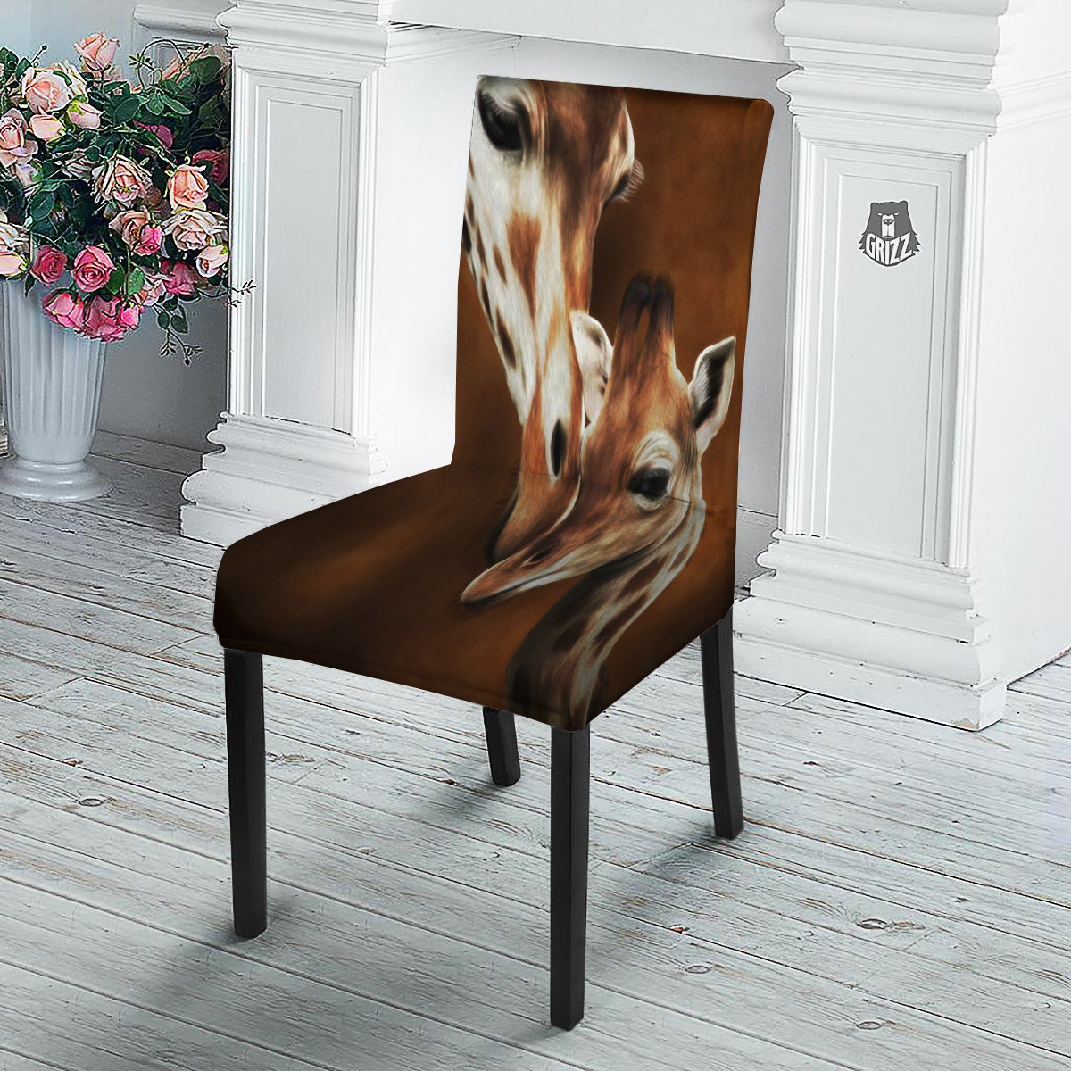 Giraffe Brown Print Dining Chair Slipcover-grizzshop