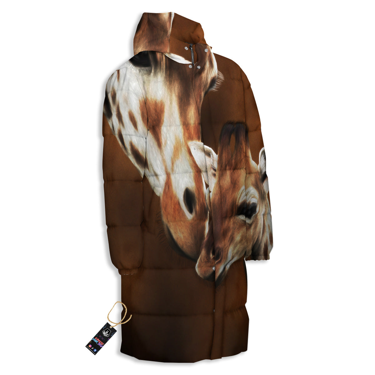 Giraffe Brown Print Long Down Jacket-grizzshop