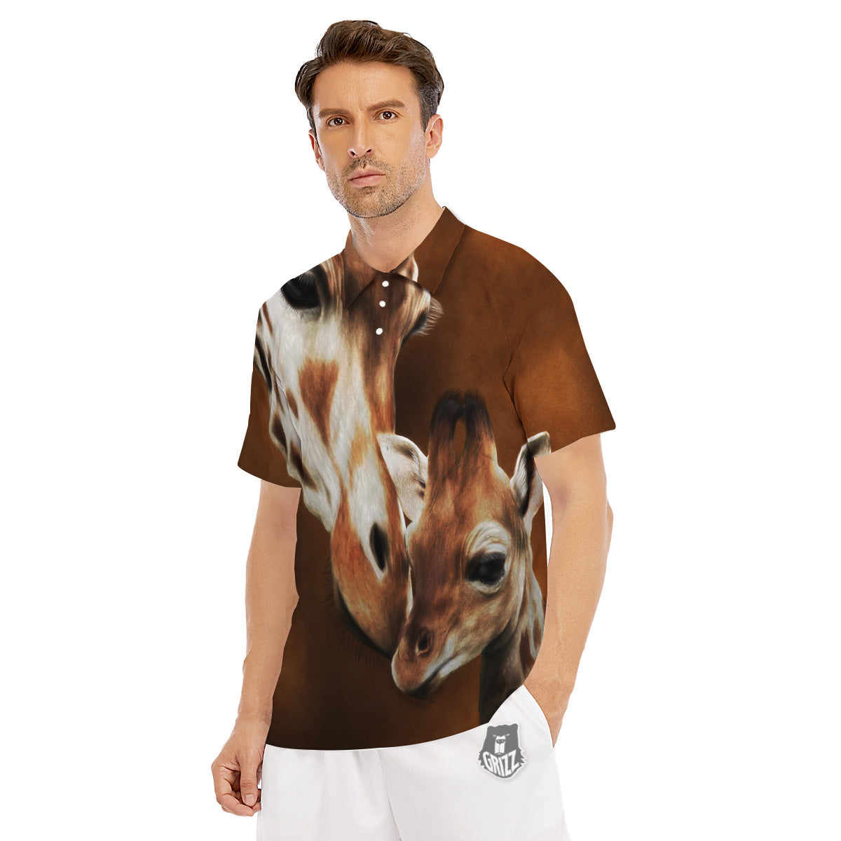 Giraffe Brown Print Men's Golf Shirts-grizzshop