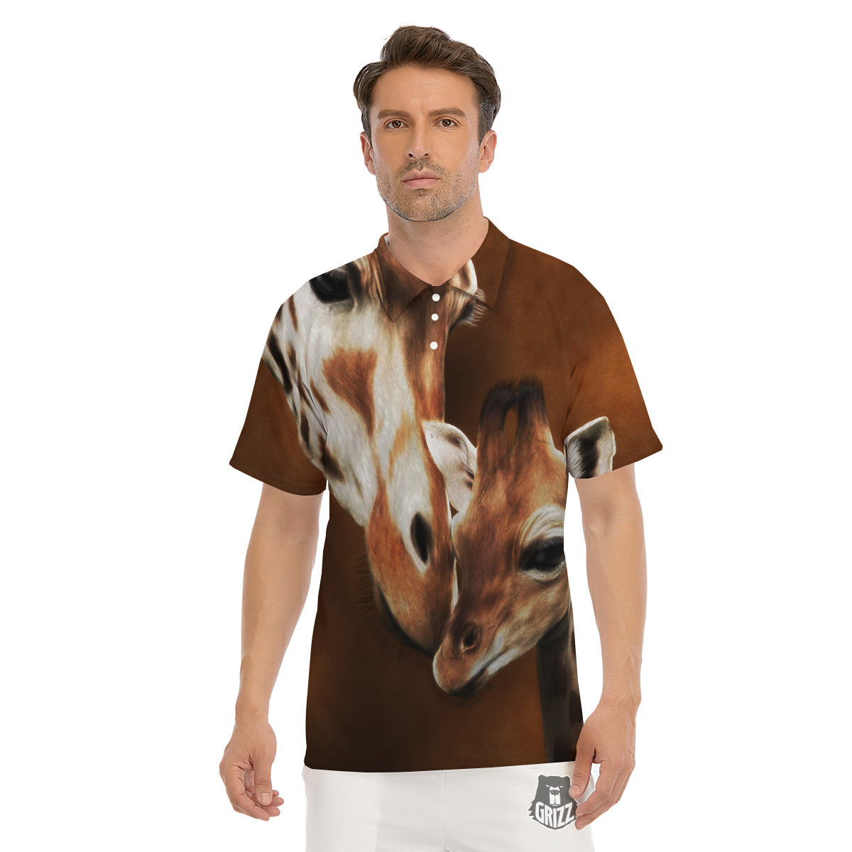 Giraffe Brown Print Men's Golf Shirts-grizzshop