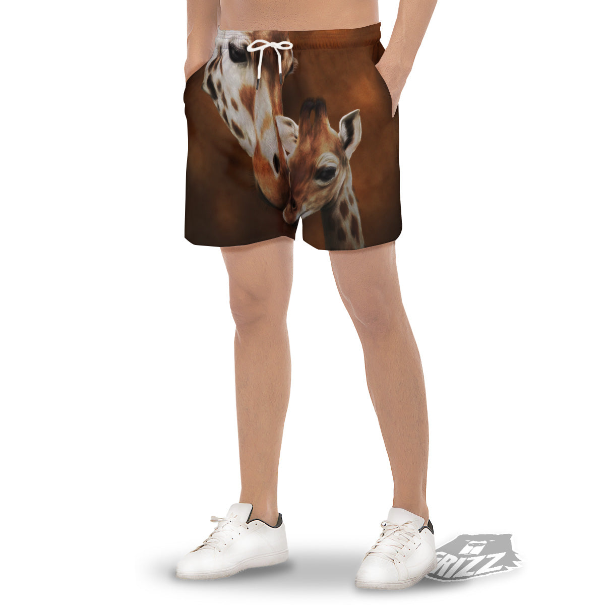 Giraffe Brown Print Men's Gym Shorts-grizzshop