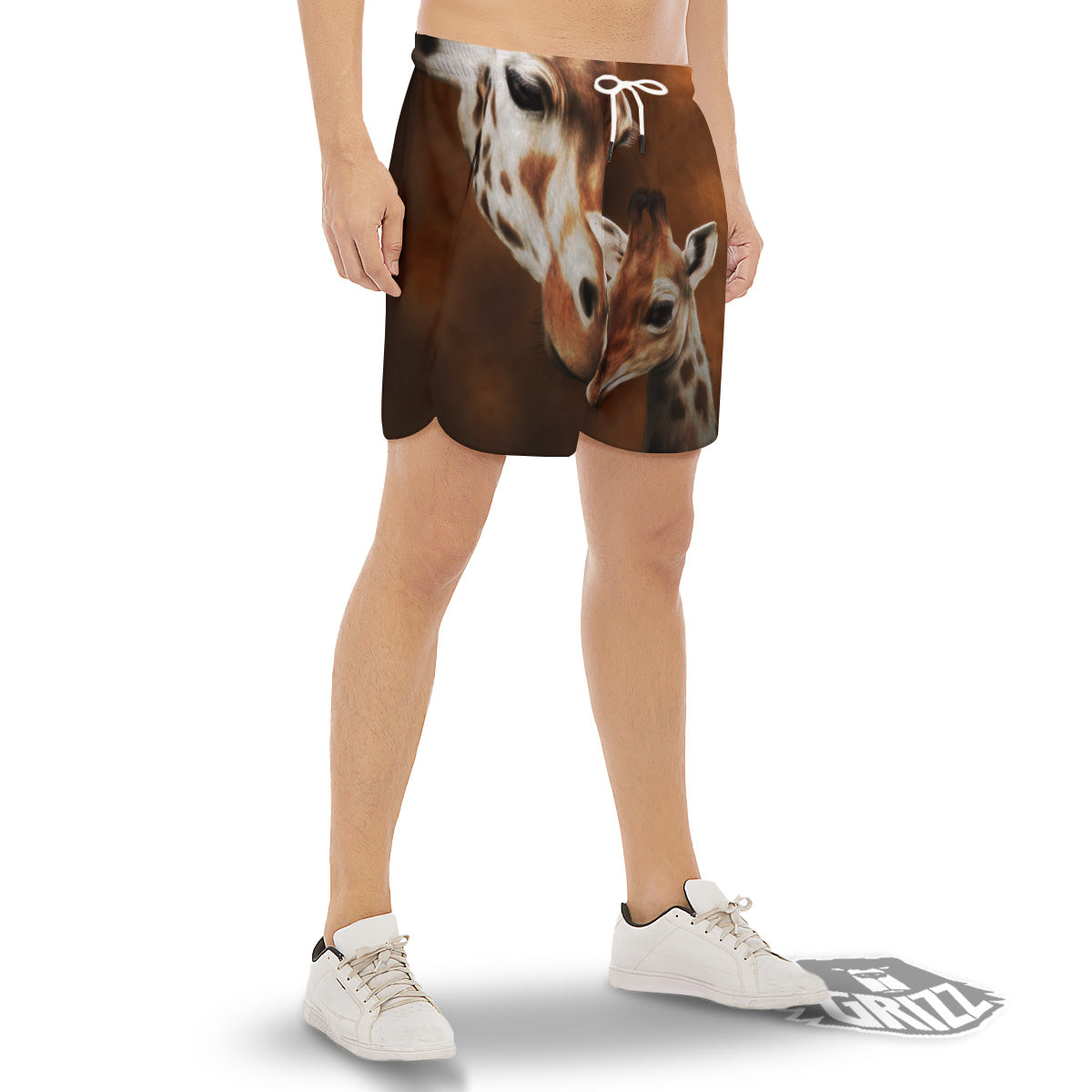 Giraffe Brown Print Men's Gym Shorts-grizzshop