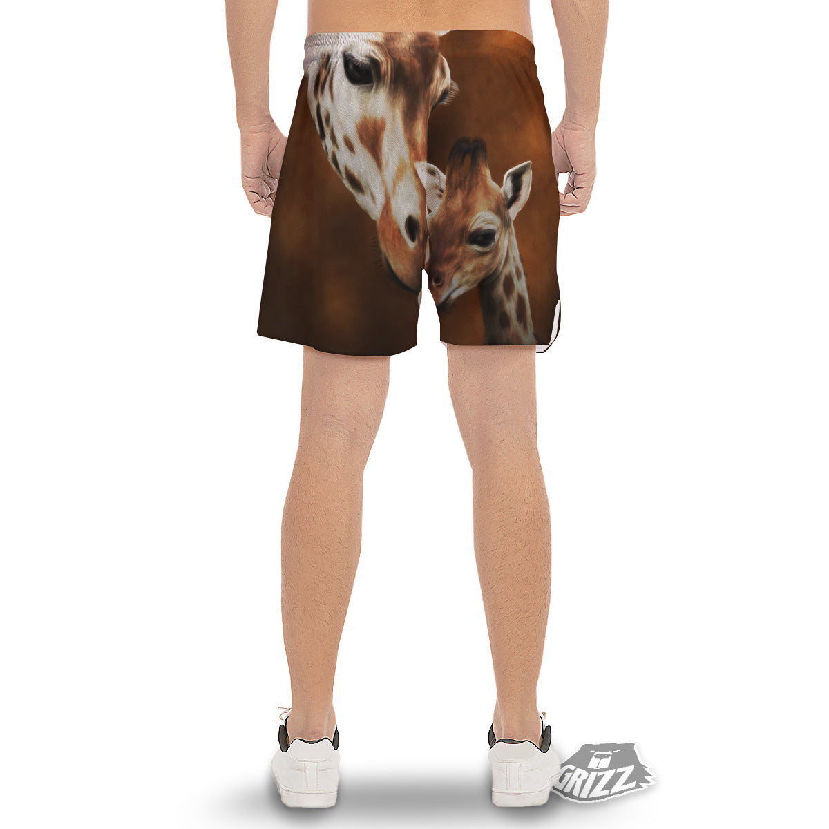 Giraffe Brown Print Men's Gym Shorts-grizzshop