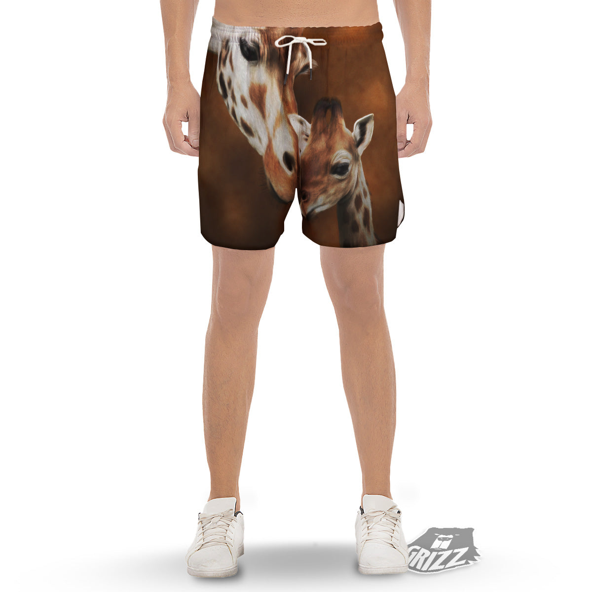 Giraffe Brown Print Men's Gym Shorts-grizzshop