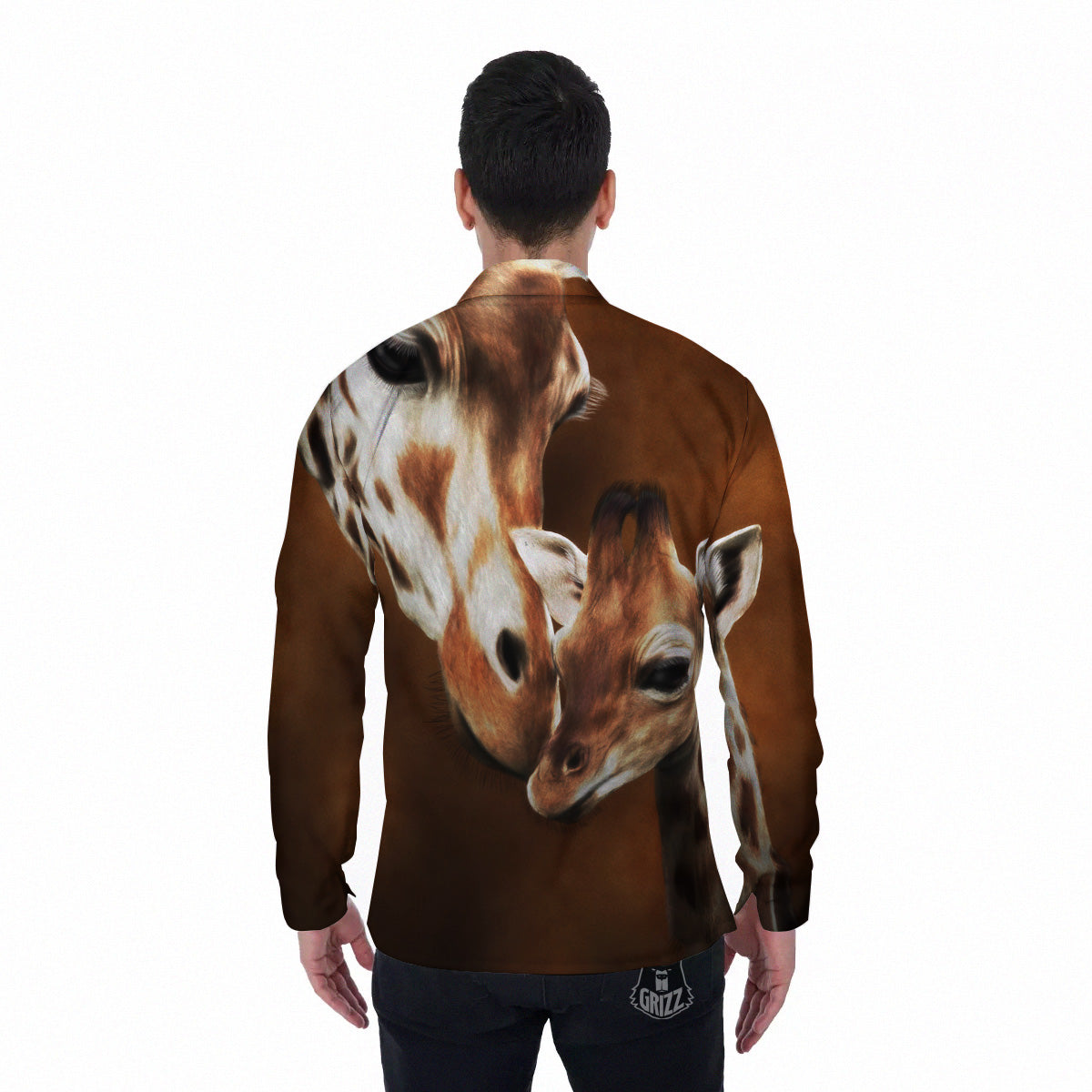 Giraffe Brown Print Men's Long Sleeve Shirts-grizzshop