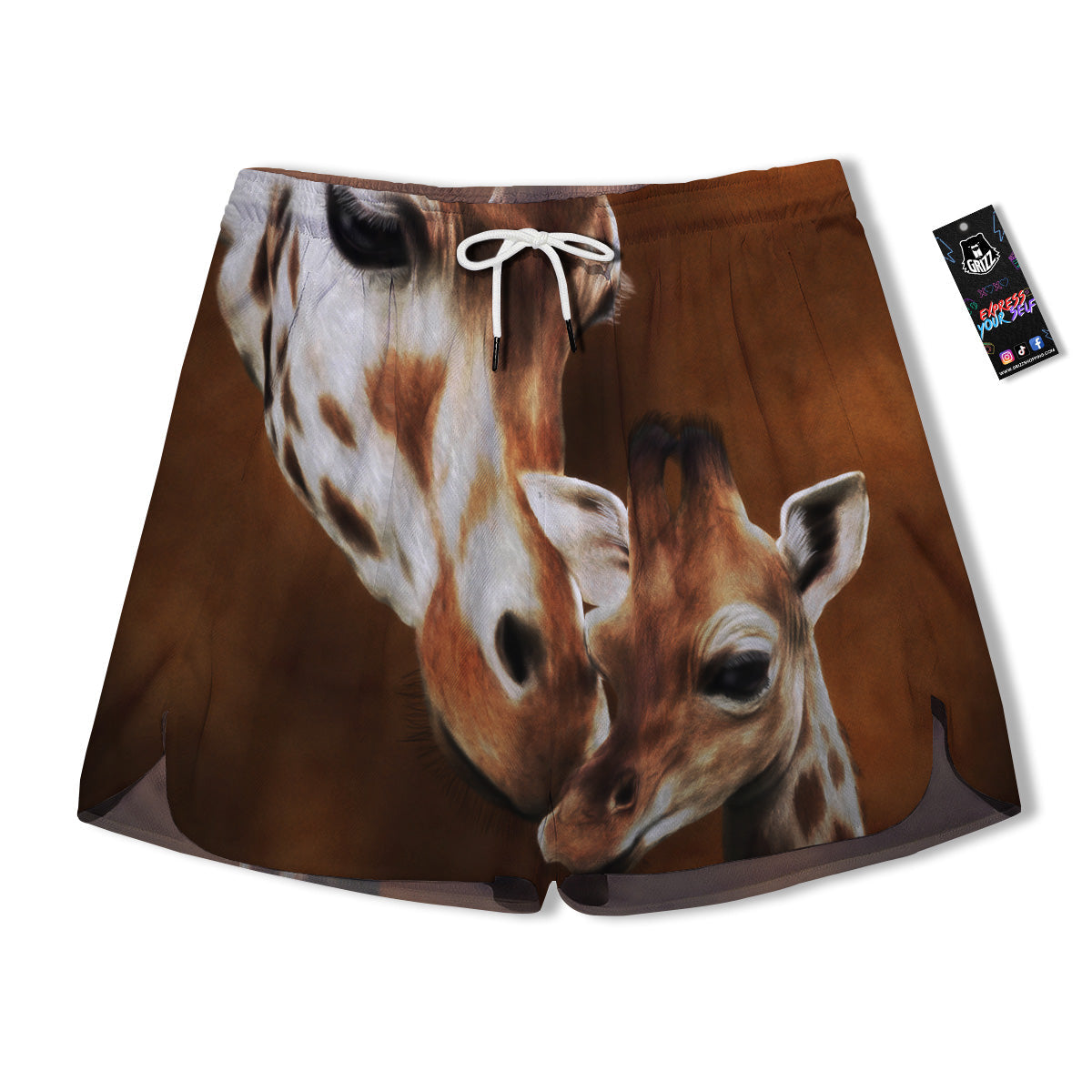 Giraffe Brown Print Men's Running Shorts-grizzshop
