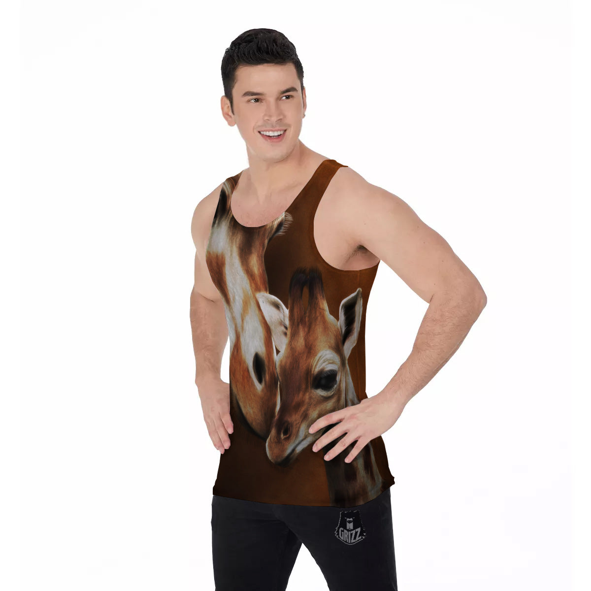 Giraffe Brown Print Men's Tank Top-grizzshop