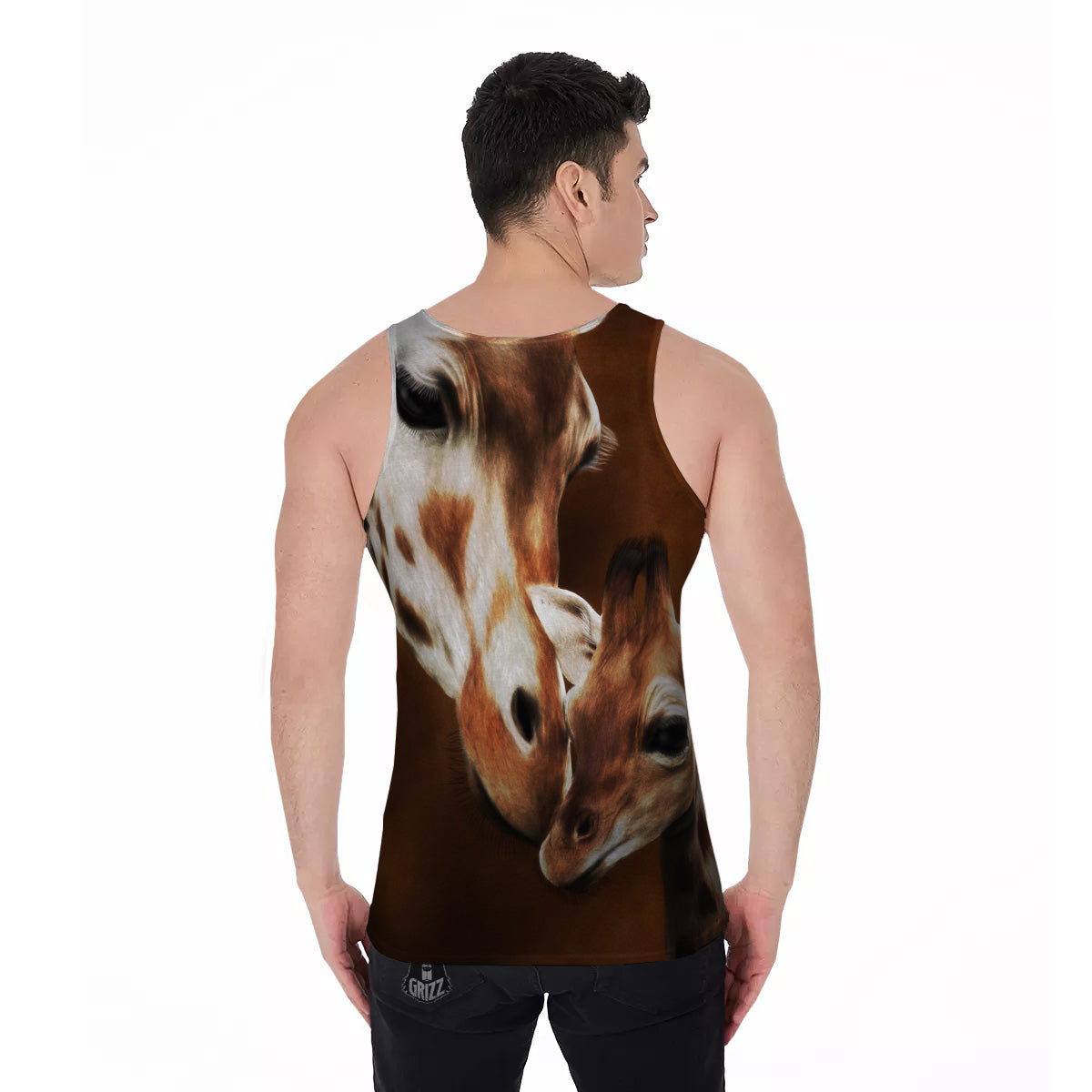Giraffe Brown Print Men's Tank Top-grizzshop