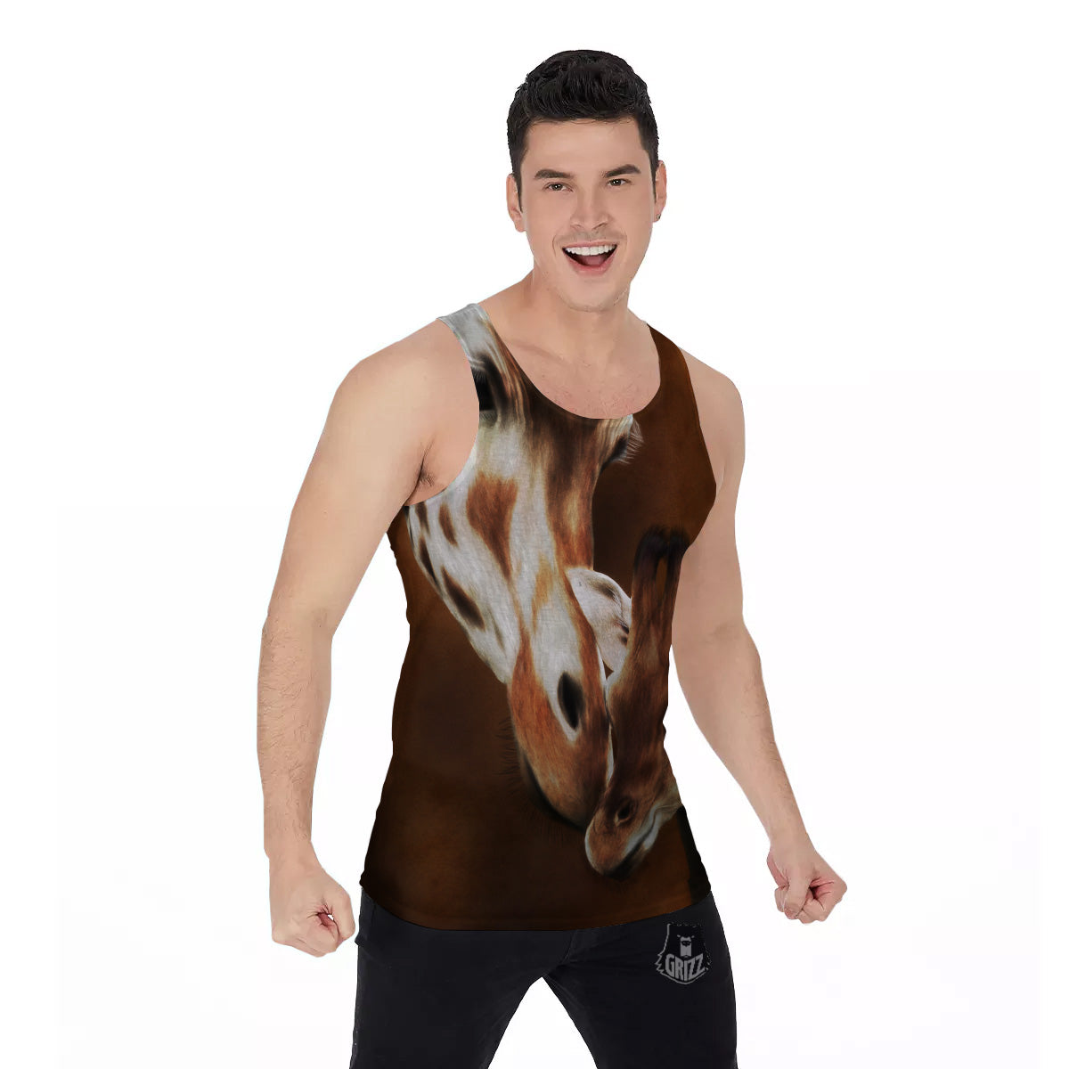 Giraffe Brown Print Men's Tank Top-grizzshop