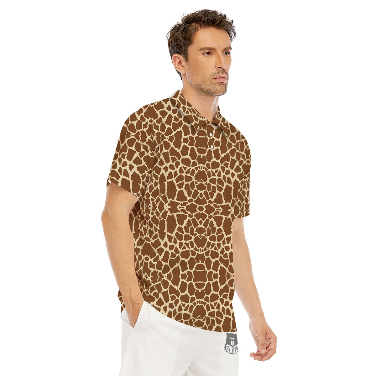 Giraffe Brown Print Pattern Men's Golf Shirts-grizzshop