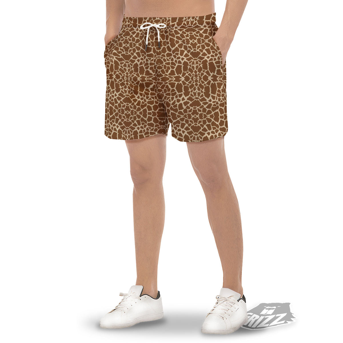 Giraffe Brown Print Pattern Men's Gym Shorts-grizzshop