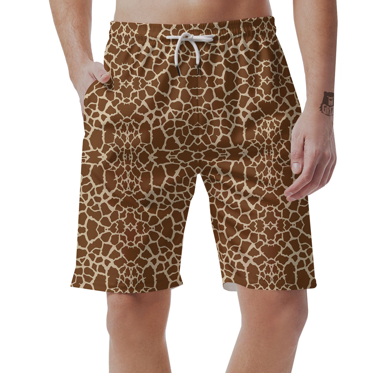 Giraffe Brown Print Pattern Men's Shorts-grizzshop