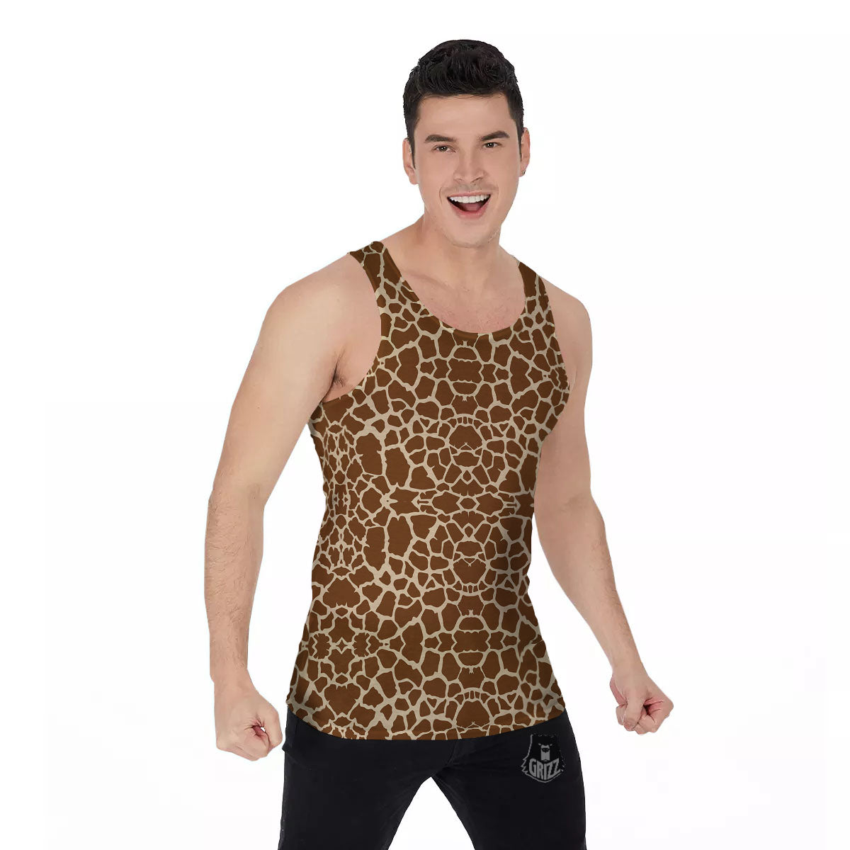 Giraffe Brown Print Pattern Men's Tank Top-grizzshop