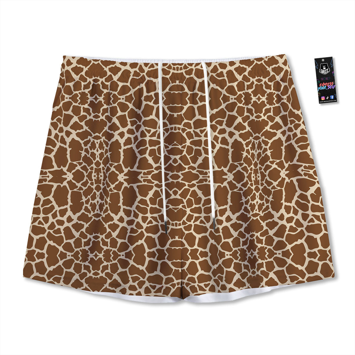 Giraffe Brown Print Pattern Mesh Shorts-grizzshop