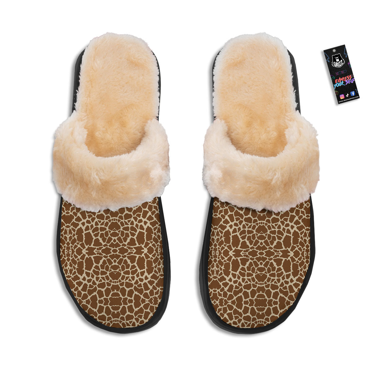 Giraffe Brown Print Pattern Slippers-grizzshop