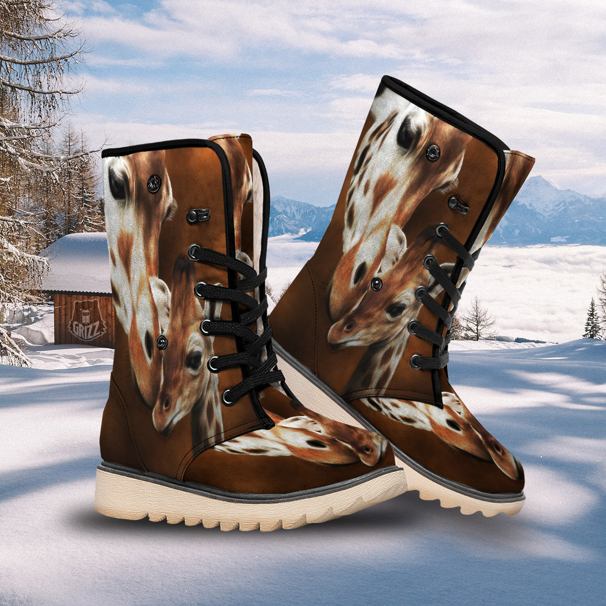 Giraffe Brown Print Snow Boots-grizzshop