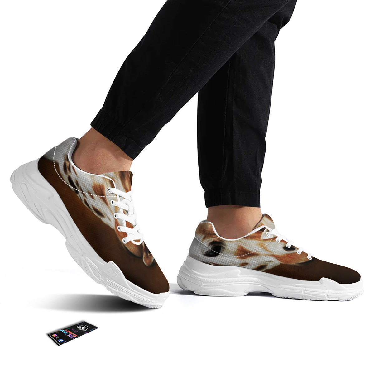Giraffe Brown Print White Chunky Shoes-grizzshop