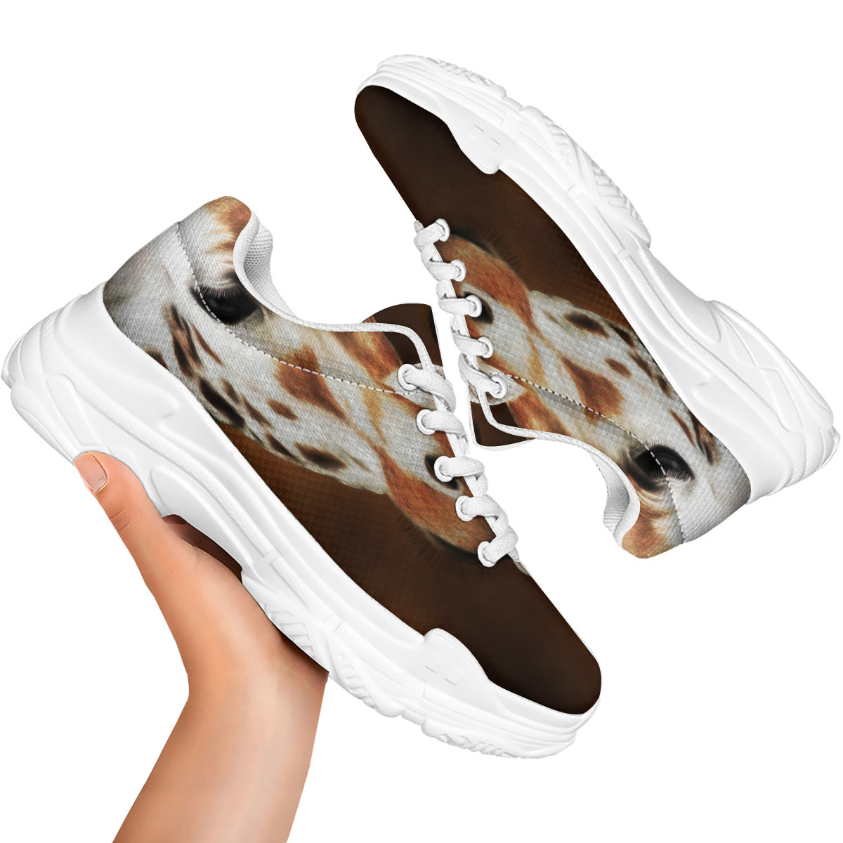 Giraffe Brown Print White Chunky Shoes-grizzshop