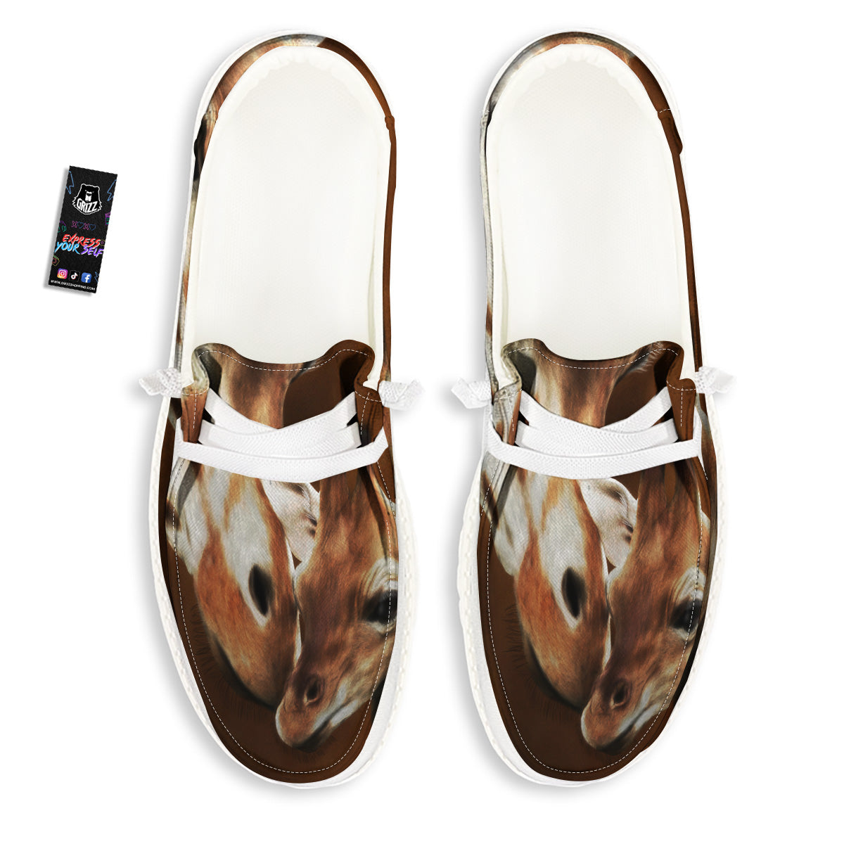 Giraffe Brown Print White Loafers-grizzshop
