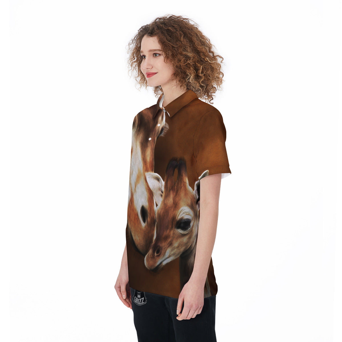 Giraffe Brown Print Women's Golf Shirts-grizzshop