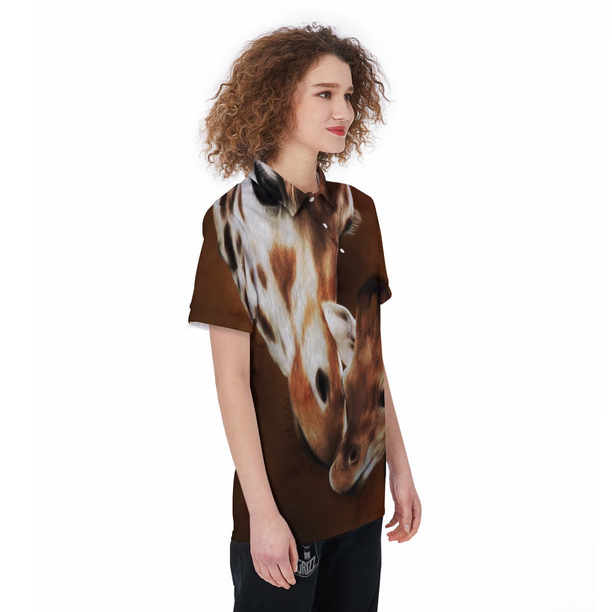 Giraffe Brown Print Women's Golf Shirts-grizzshop
