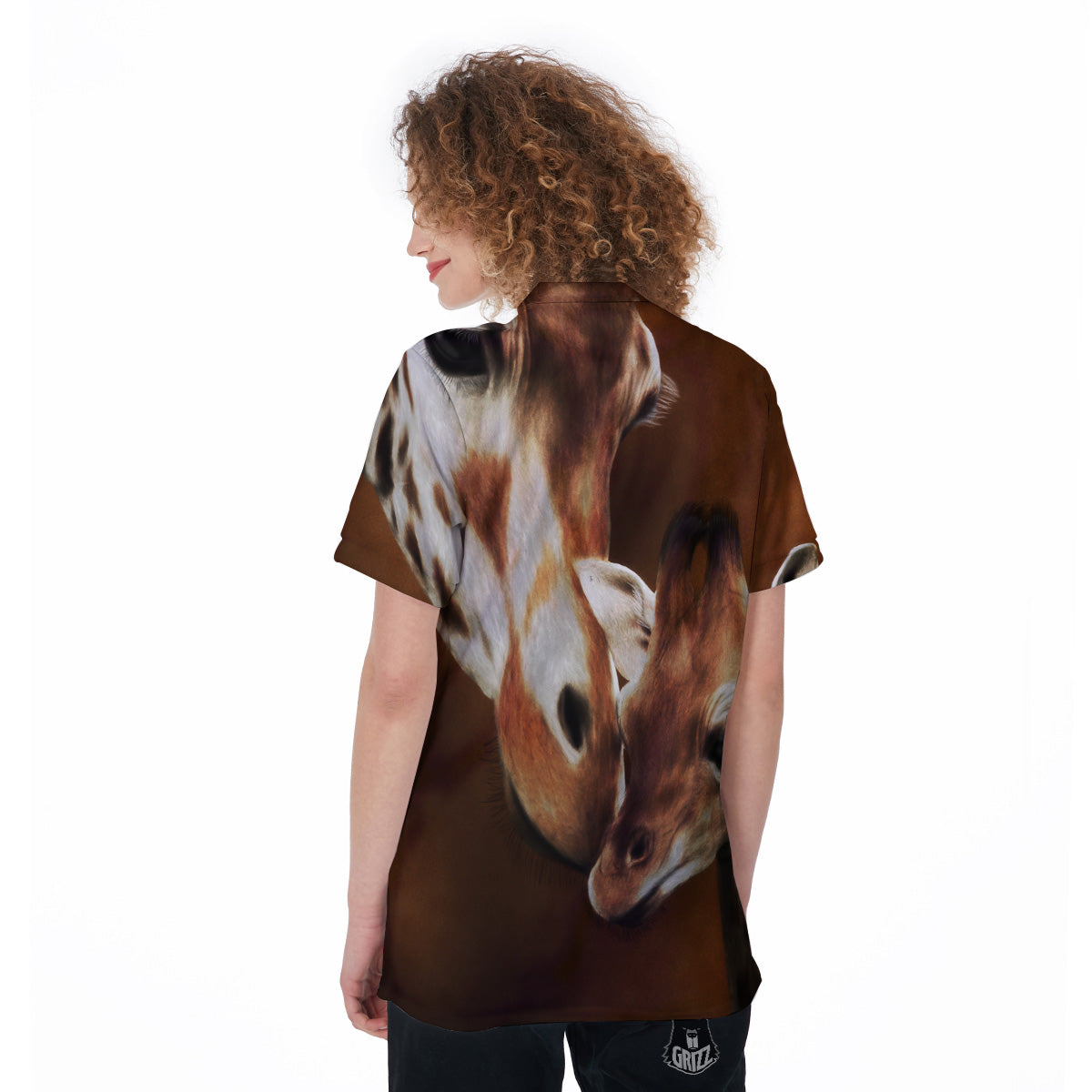 Giraffe Brown Print Women's Golf Shirts-grizzshop