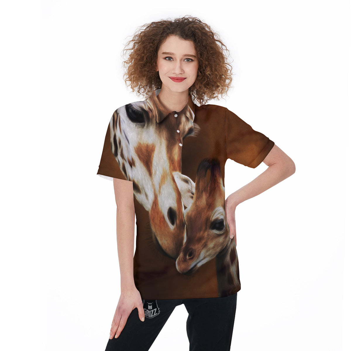 Giraffe Brown Print Women's Golf Shirts-grizzshop