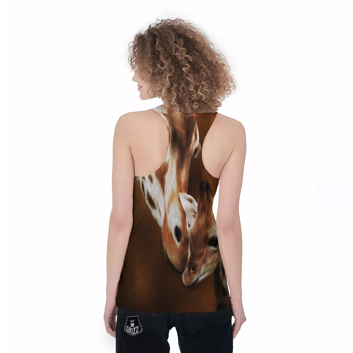 Giraffe Brown Print Women's Racerback Tank Top-grizzshop