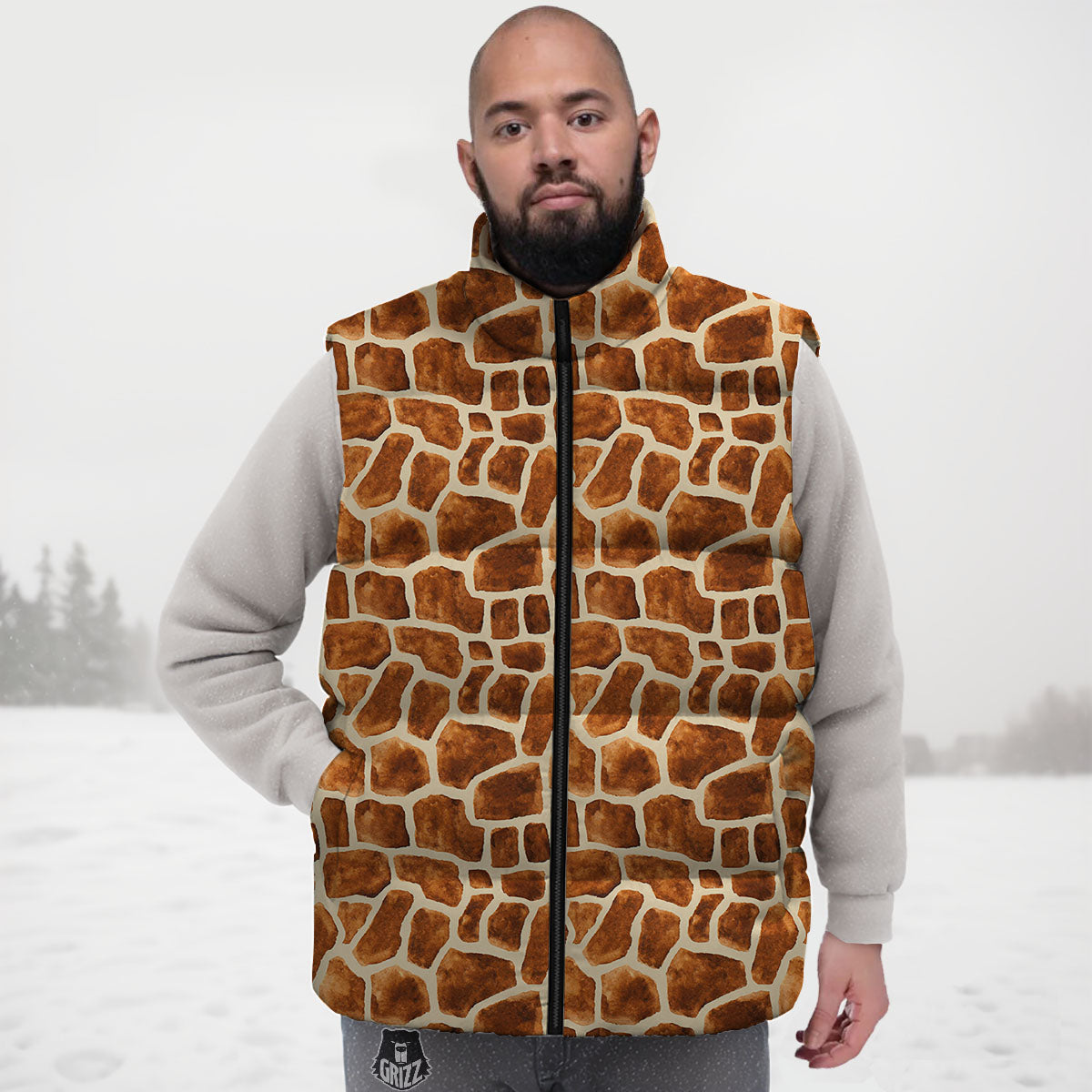 Giraffe Brown Watercolor Print Pattern Down Vest
