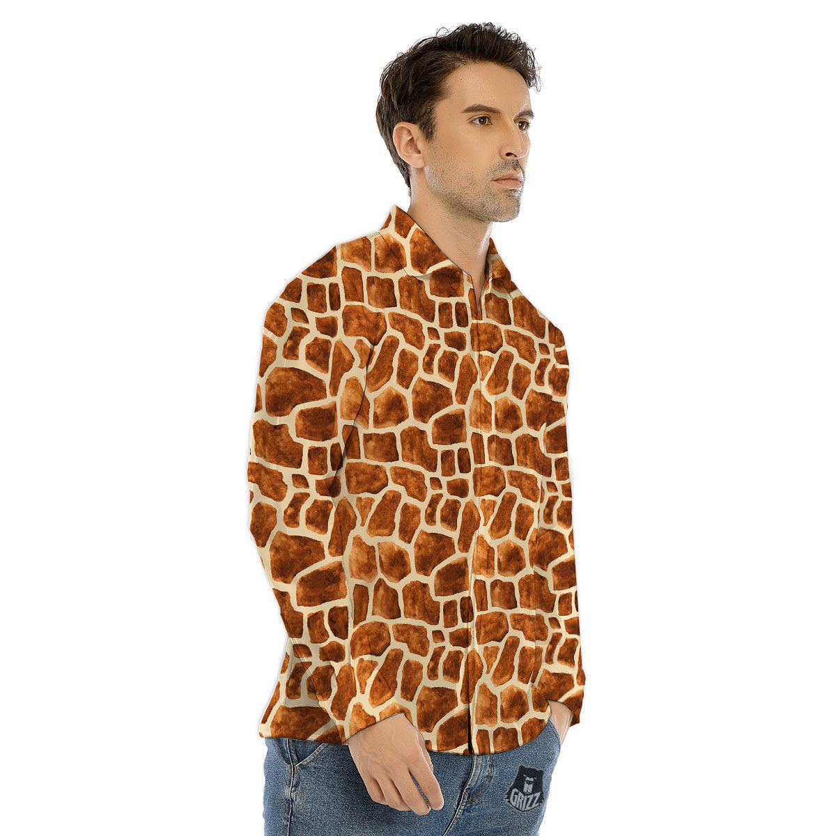 Giraffe Brown Watercolor Print Pattern Men's Dress Shirts-grizzshop