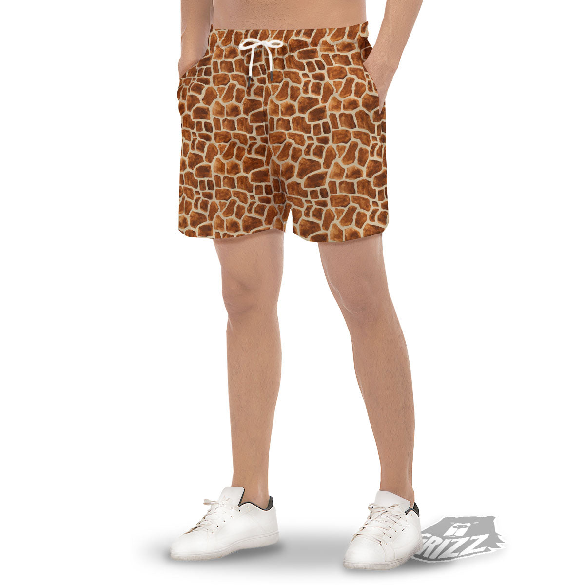 Giraffe Brown Watercolor Print Pattern Men's Gym Shorts-grizzshop