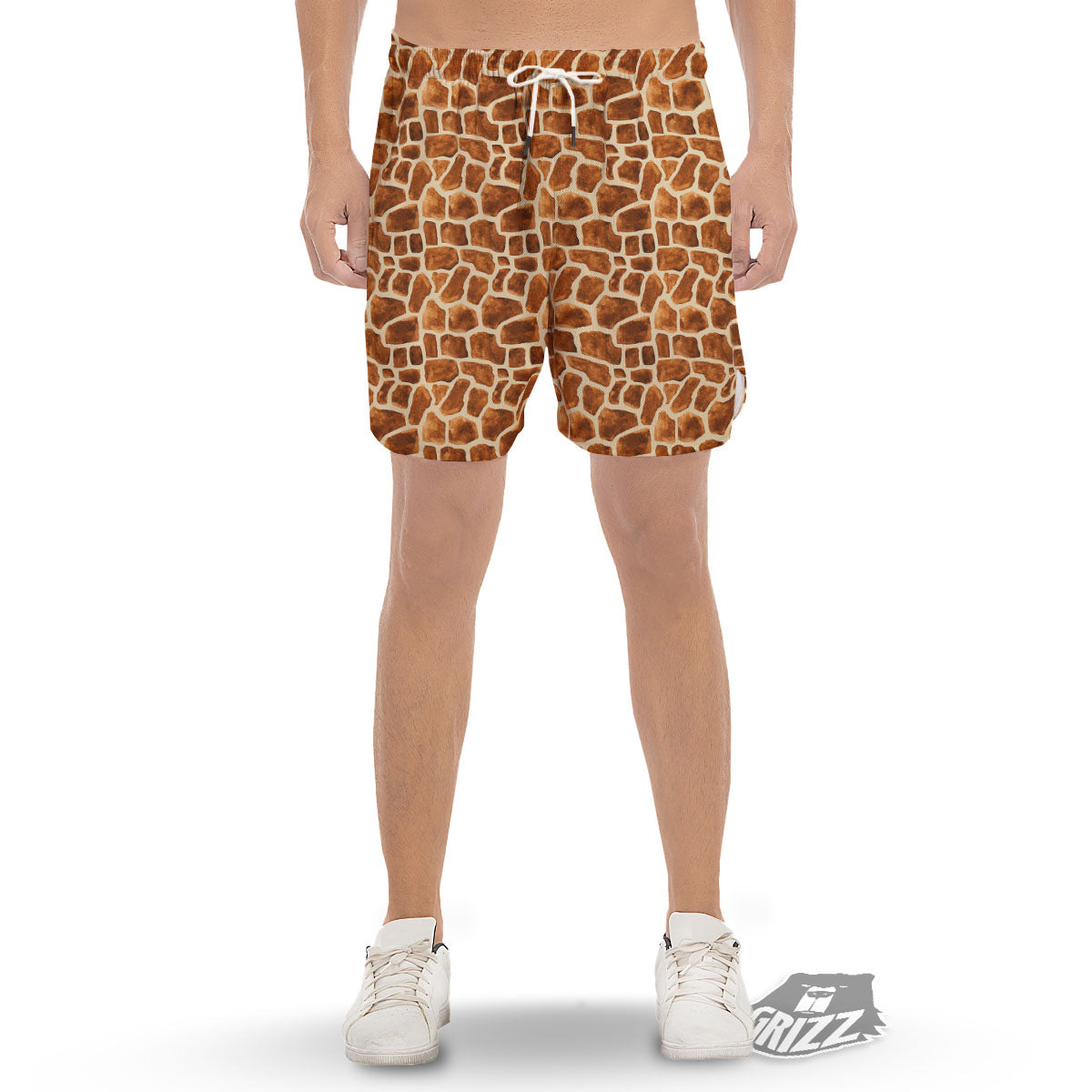 Giraffe Brown Watercolor Print Pattern Men's Gym Shorts-grizzshop
