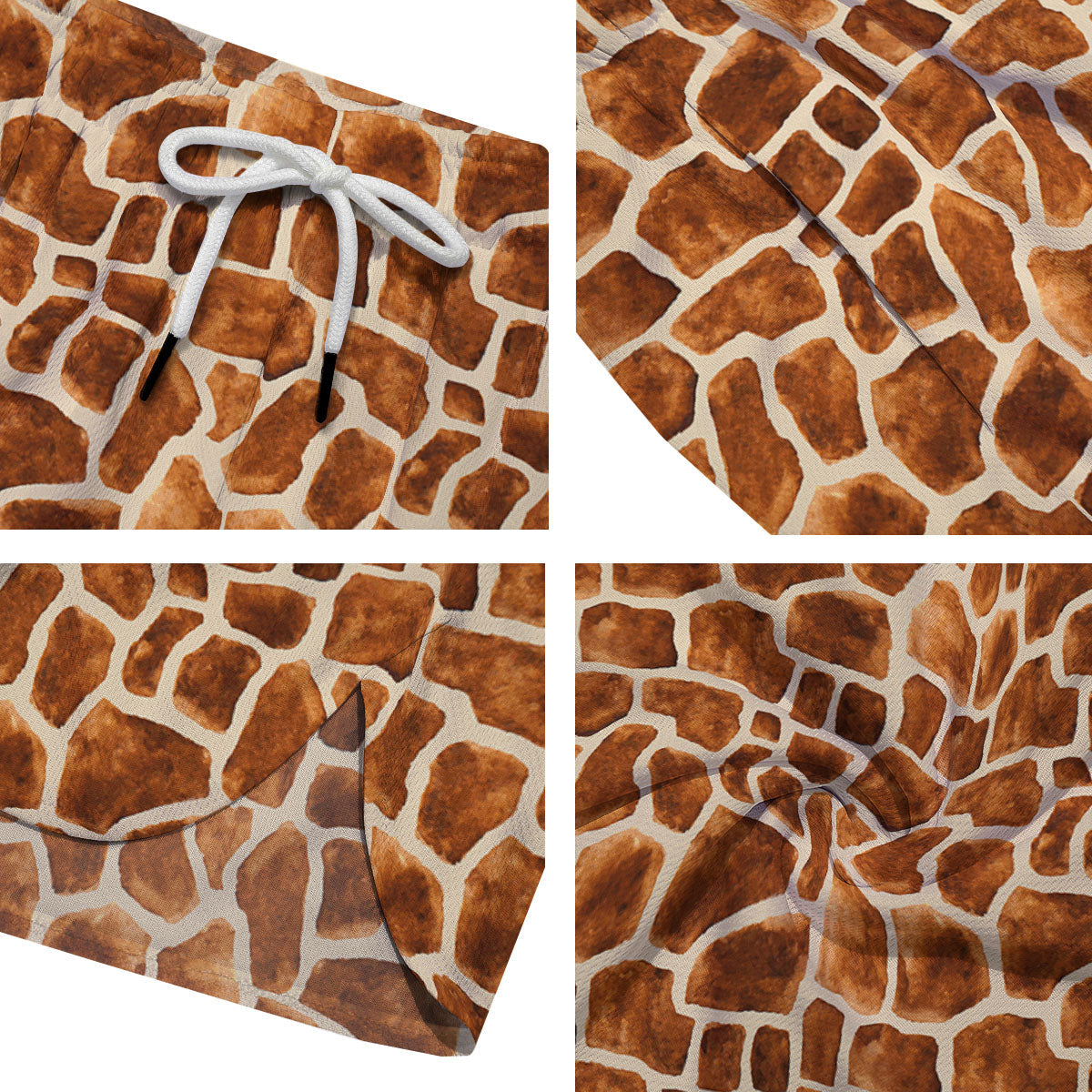 Giraffe Brown Watercolor Print Pattern Men's Running Shorts-grizzshop