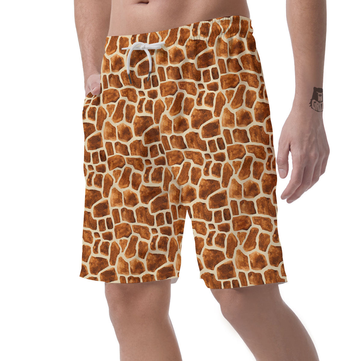 Giraffe Brown Watercolor Print Pattern Men's Shorts-grizzshop