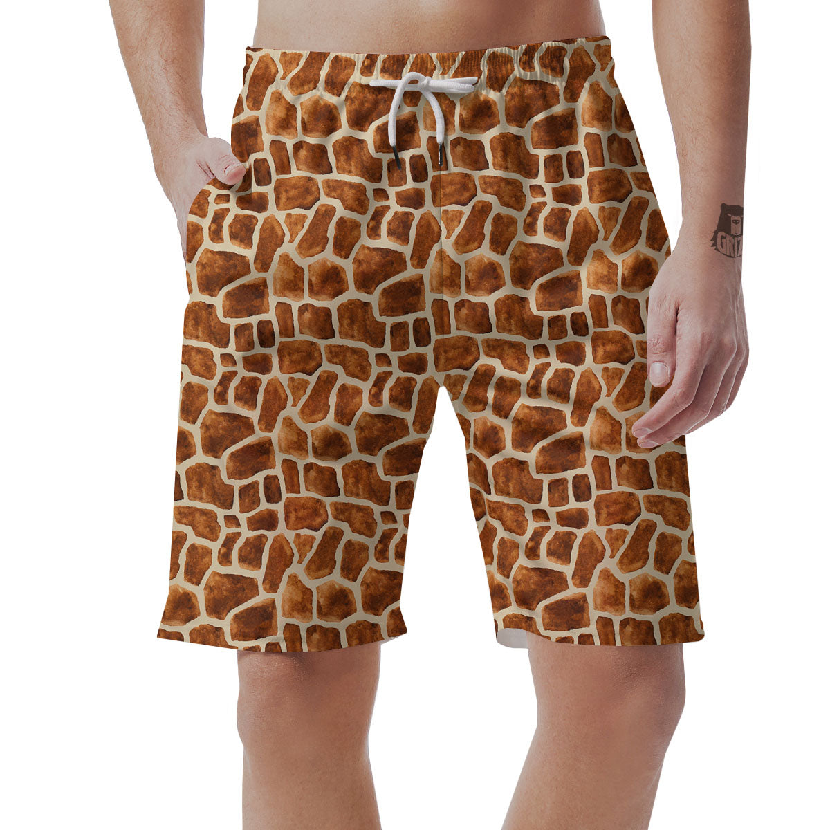 Giraffe Brown Watercolor Print Pattern Men's Shorts-grizzshop