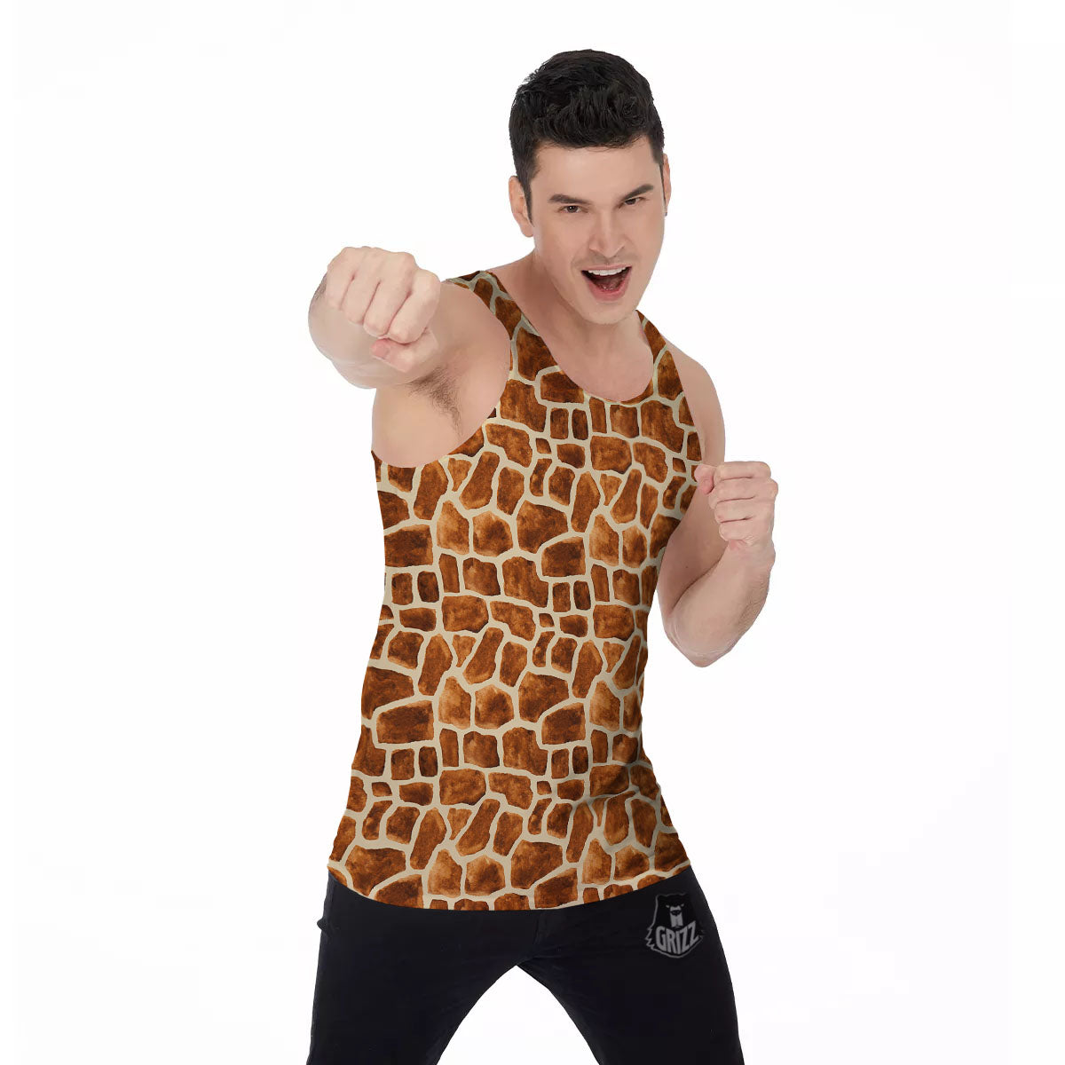 Giraffe Brown Watercolor Print Pattern Men's Tank Top-grizzshop