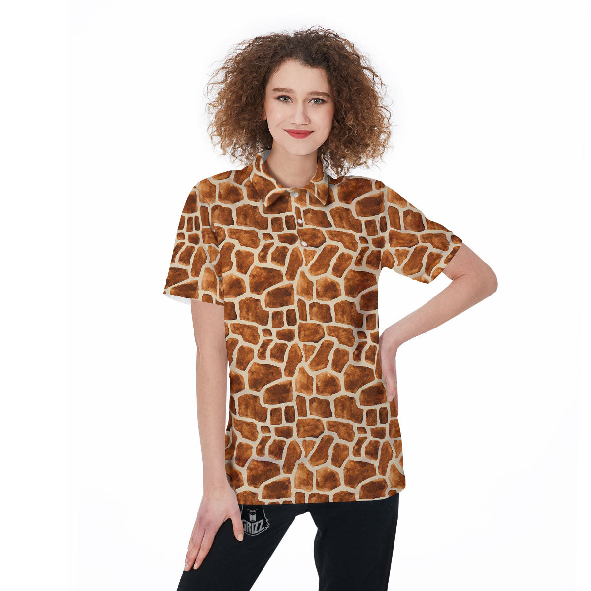 Giraffe Brown Watercolor Print Pattern Women's Golf Shirts-grizzshop