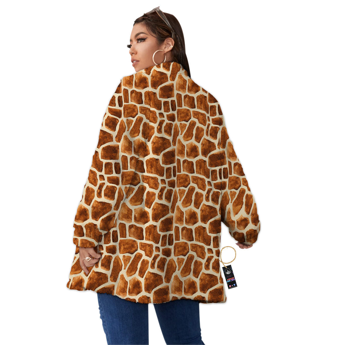 Giraffe Brown Watercolor Print Pattern Women's Sherpa Jacket-grizzshop