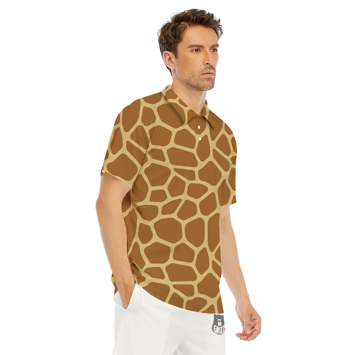 Giraffe Brown Yellow Print Pattern Men's Golf Shirts-grizzshop