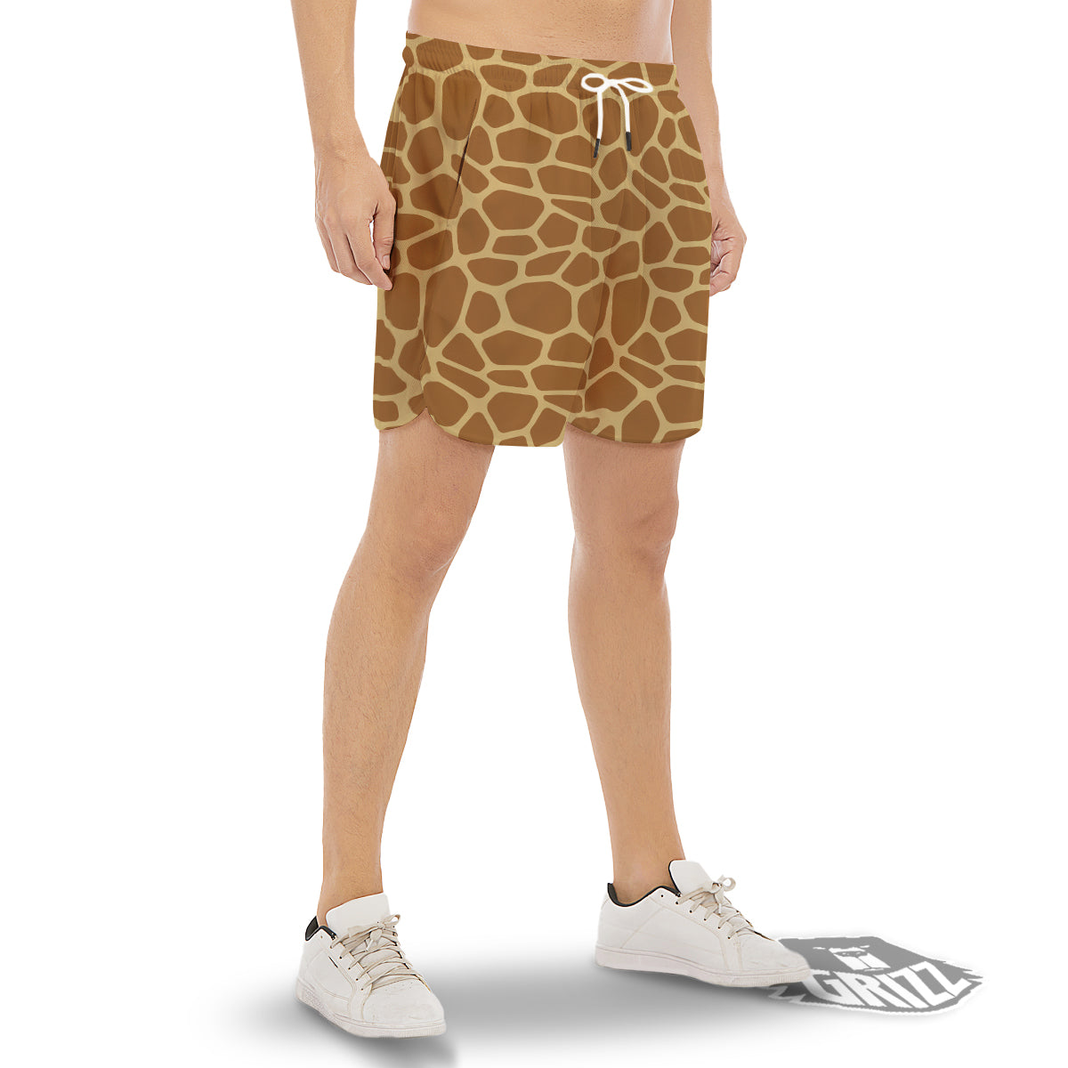 Giraffe Brown Yellow Print Pattern Men's Gym Shorts-grizzshop
