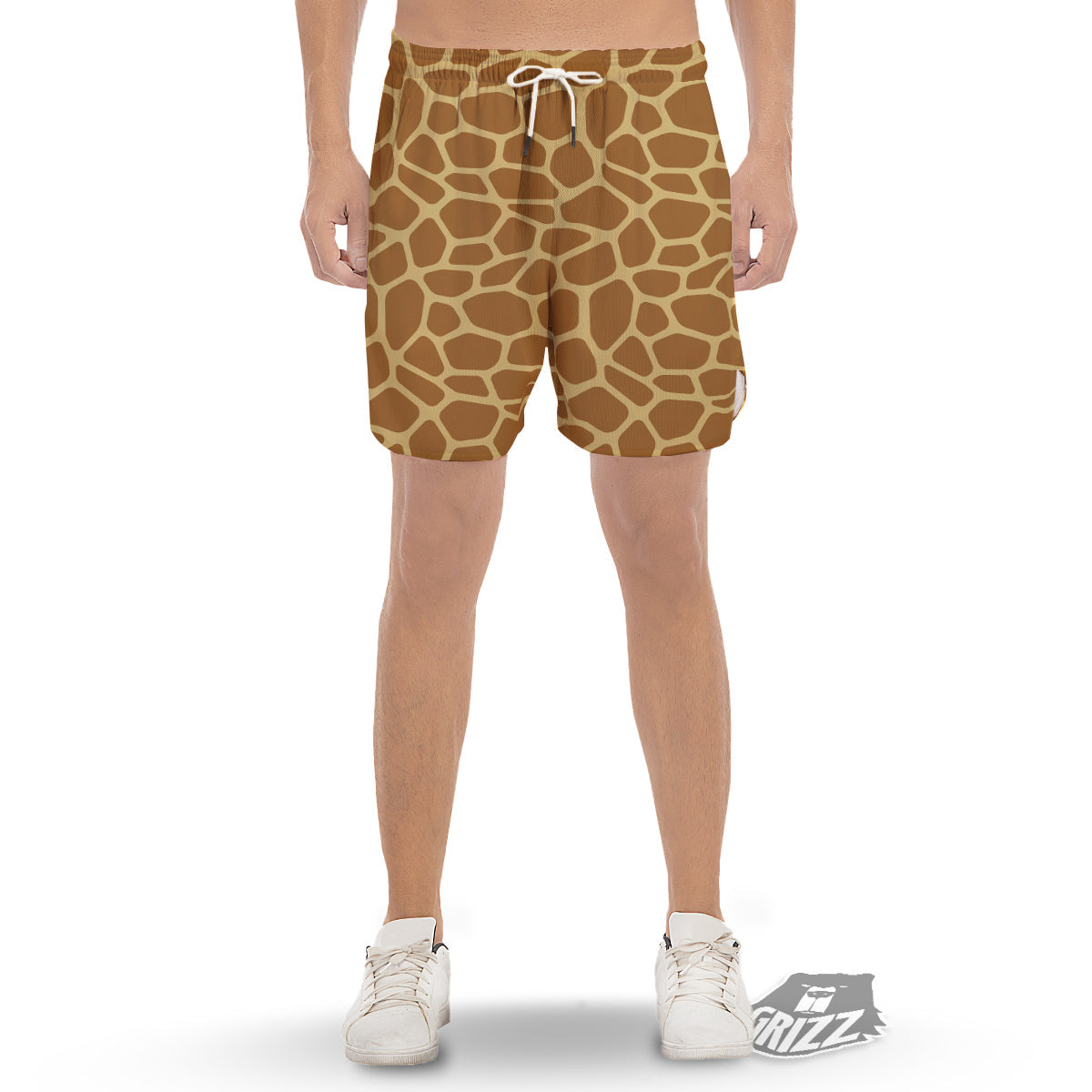 Giraffe Brown Yellow Print Pattern Men's Gym Shorts-grizzshop